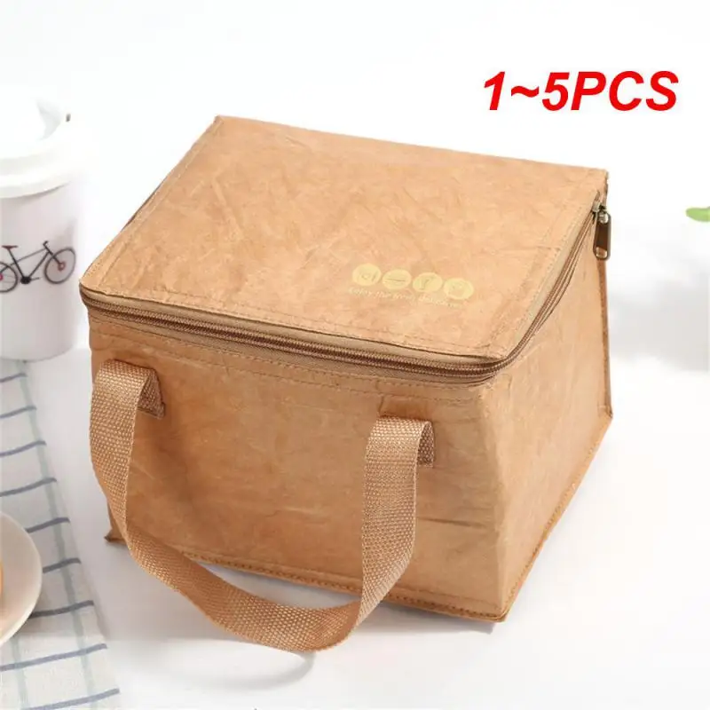 

1~5PCS Kraft Paper Collapsible Cold Retention Food Cooler Bag Dust-proof Aluminum Picnic Hiking Thermal Insulated Bag Lunch Bag