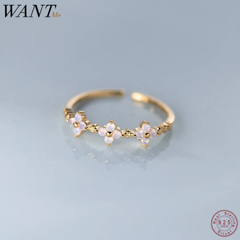 

Женское кольцо в виде цветка WANTME, из стерлингового серебра 925 пробы с розовым кристаллом из циркония в виде четырех лепестков, модные ювелир...