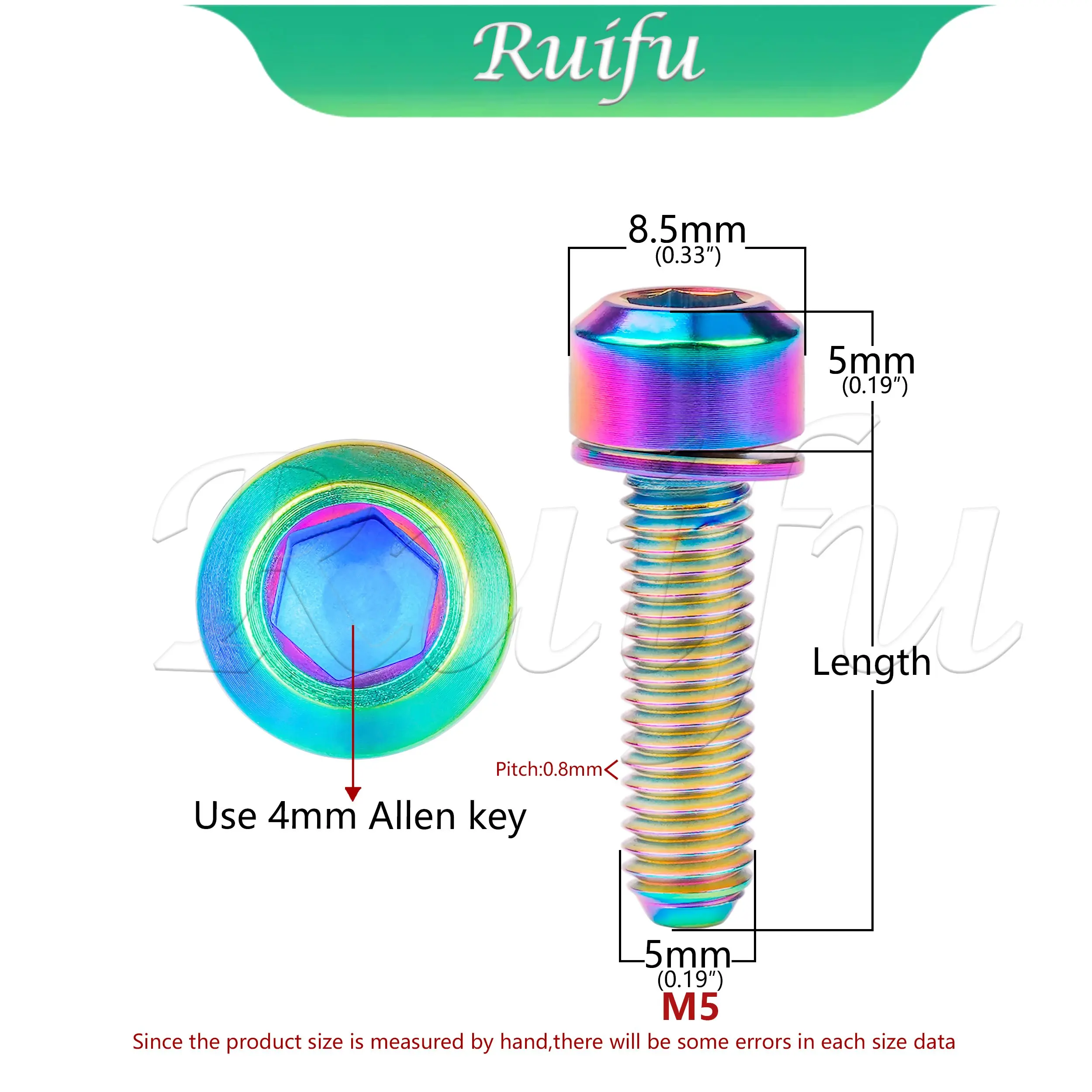 Фото Титановые болты Ruifu, 5 шт., M5/M6x16, 18, 20, 25, 30, 35 мм, с фаской, шестигранная головка, с несъемными шайбами №3