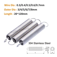 5pcs 304ss open hook tension extension stretching small steel toys spring wire dia 0 30 40 50 60 7mm od 38mm length 20120m