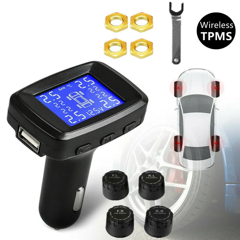 

Беспроводная автомобильная система контроля давления в шинах TPMS с 4 внешними внутренними датчиками, гнездо прикуривателя, монитор давления в шинах