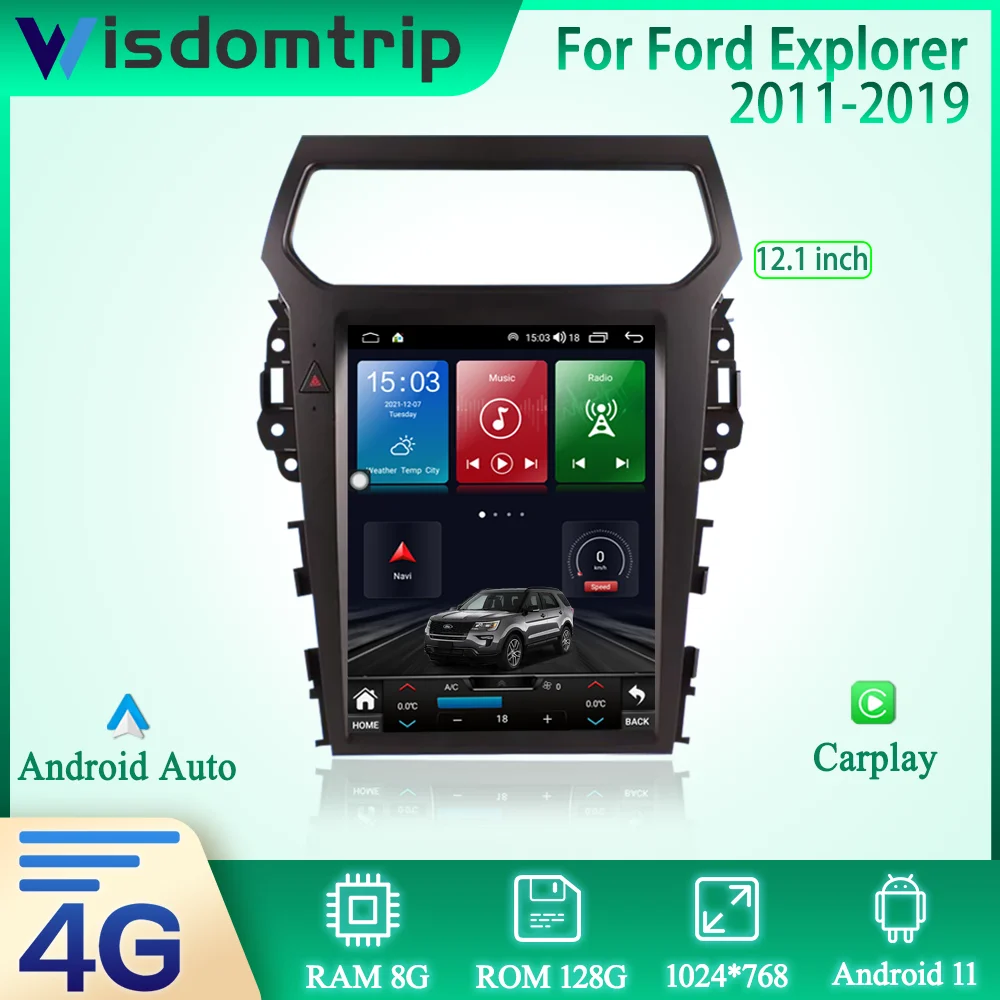 

For Ford Explorer Smart Multimedia Video Player 2011-2019 QLED 4G WIFI GPS Navigation Radio CarPlay 12.1 Inch Tesla Style 6+128G