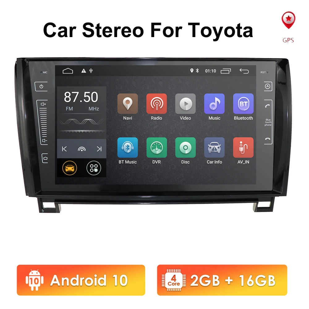 

Автомобильный GPS-радиоприемник для Toyota Tundra 2007-2013 Sequoia 2008-2014 Android10, мультимедиа, автостерео видеоплеер 4G Wifi OBD2 навигация