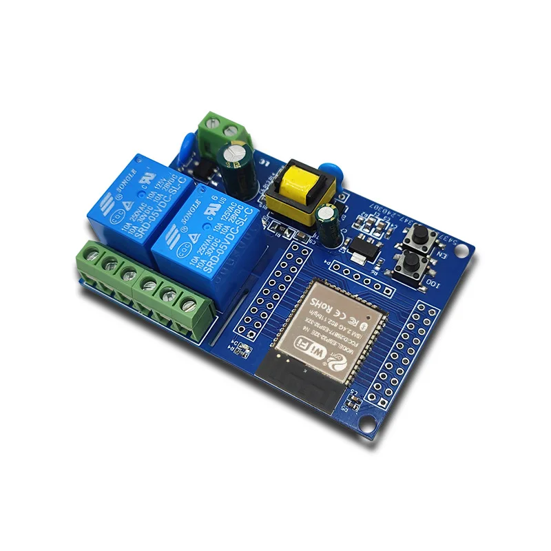Фото Модуль умного реле AC220V ESP32, 2-канальный, с Wi-Fi и Bluetooth, беспроводной дистанционный выключатель для управления гаражными воротами, приводом ворот, мотором, рольставнями №1