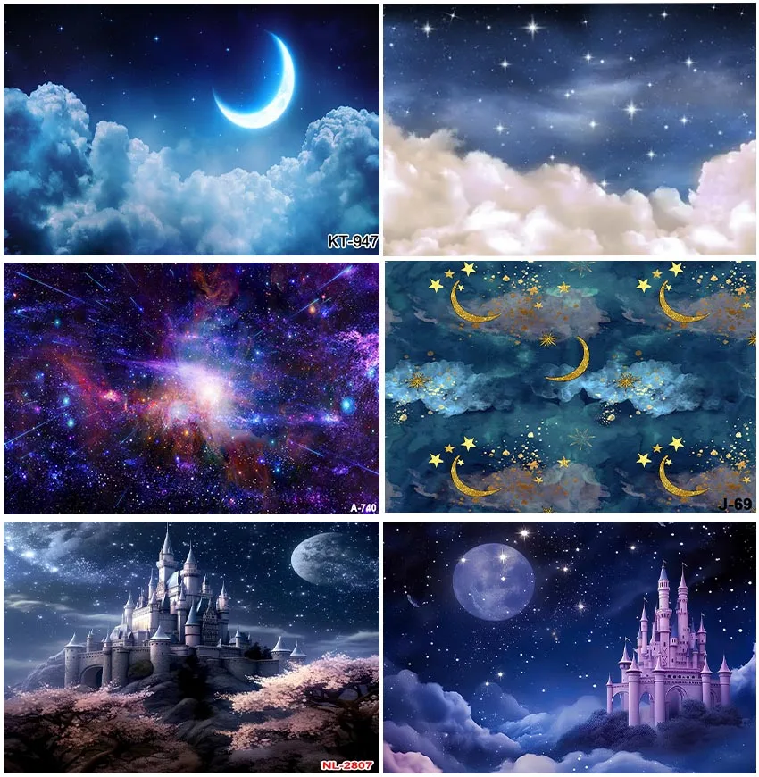 Звездный ночной замок небо Вселенная внешняя фотография Луна блестящие звезды