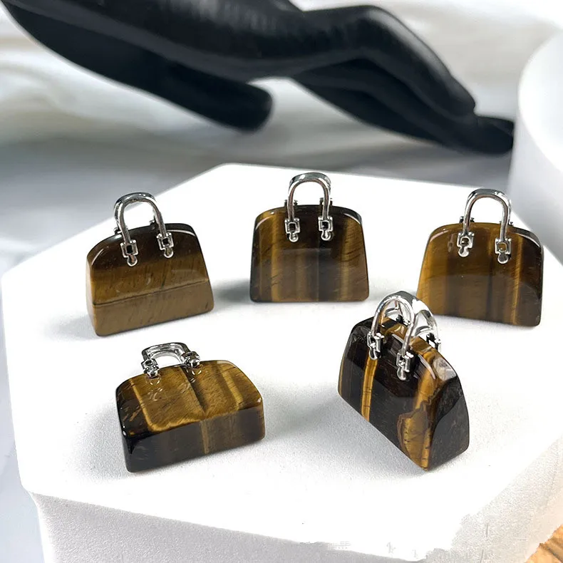 Natural Stone Mini Bag Ornament Healing Crystal Reiki Gemstone Pendant Crafts Home Decoration Gift