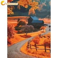 chenistory oil painting by numbers on canvas orange country road number painting for adults home decors diy gift autum landscape