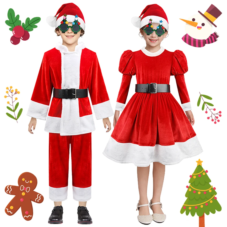 Детские наряды для рождественской вечеринки красный костюм Санта-Клауса