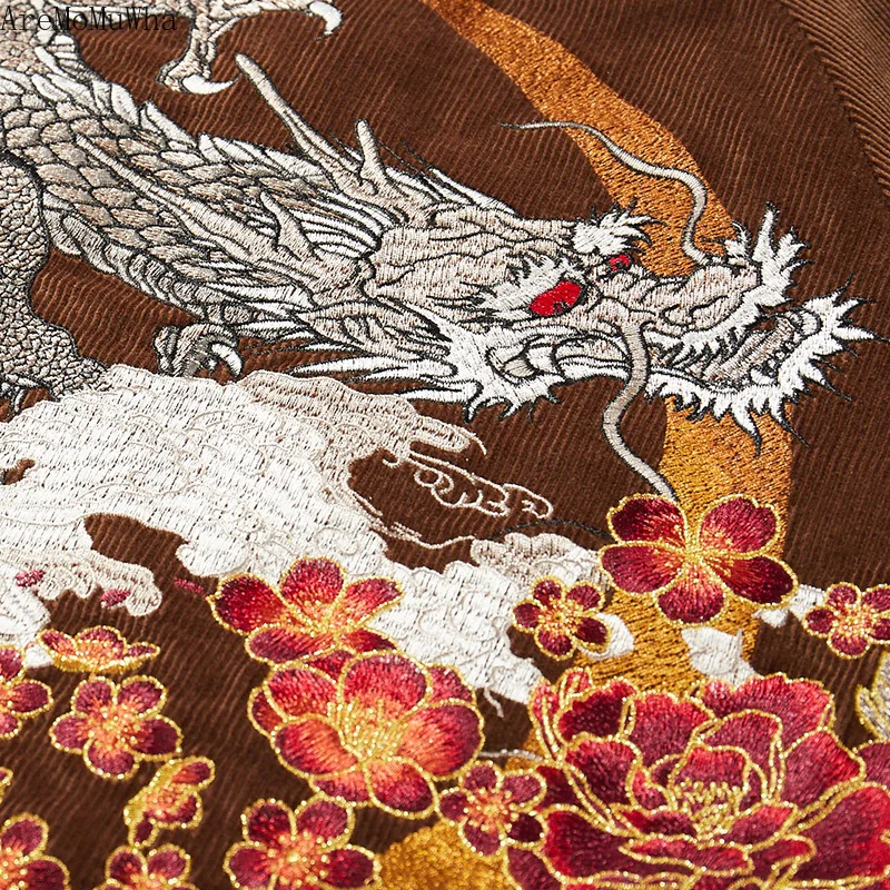 Dragon Embroidery Heavy Industries Yokosuka Chinese Style Cotton Jacket Men's Wild Cotton Corduroy Retro Winter Baseball M-3XL