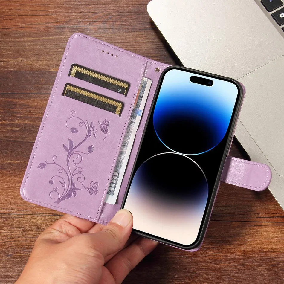 Роскошный женский чехол для Samsung Galaxy A20 A21 A10 A10S A12 A13 A14 A15 5G Flower Butterfly Wallet Stand Fundas # HKC