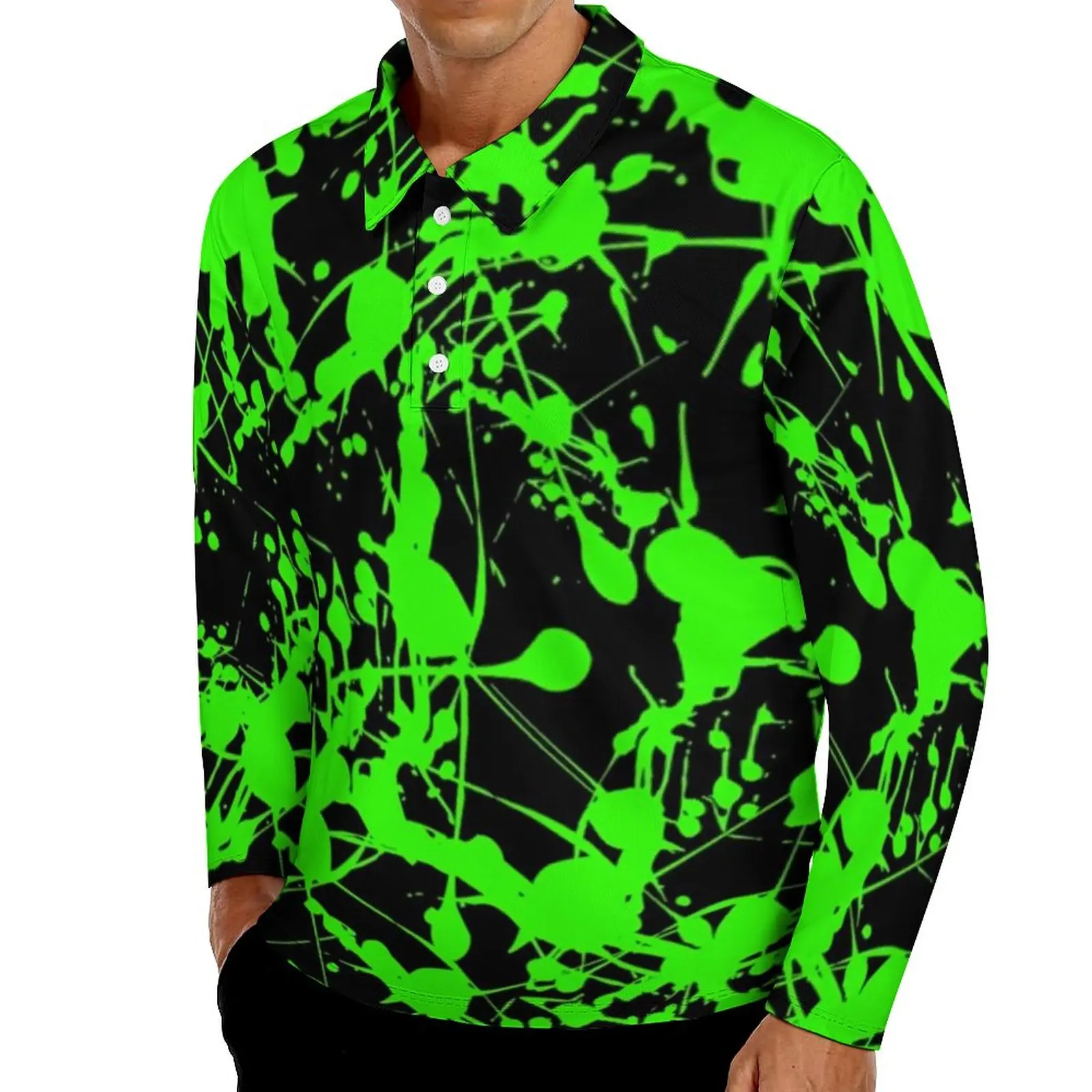 

Зеленая рубашка-поло с абстрактным принтом; Сезон осень; Повседневная рубашка с длинными рукавами и отложным воротником; Уличная одежда; Фу...