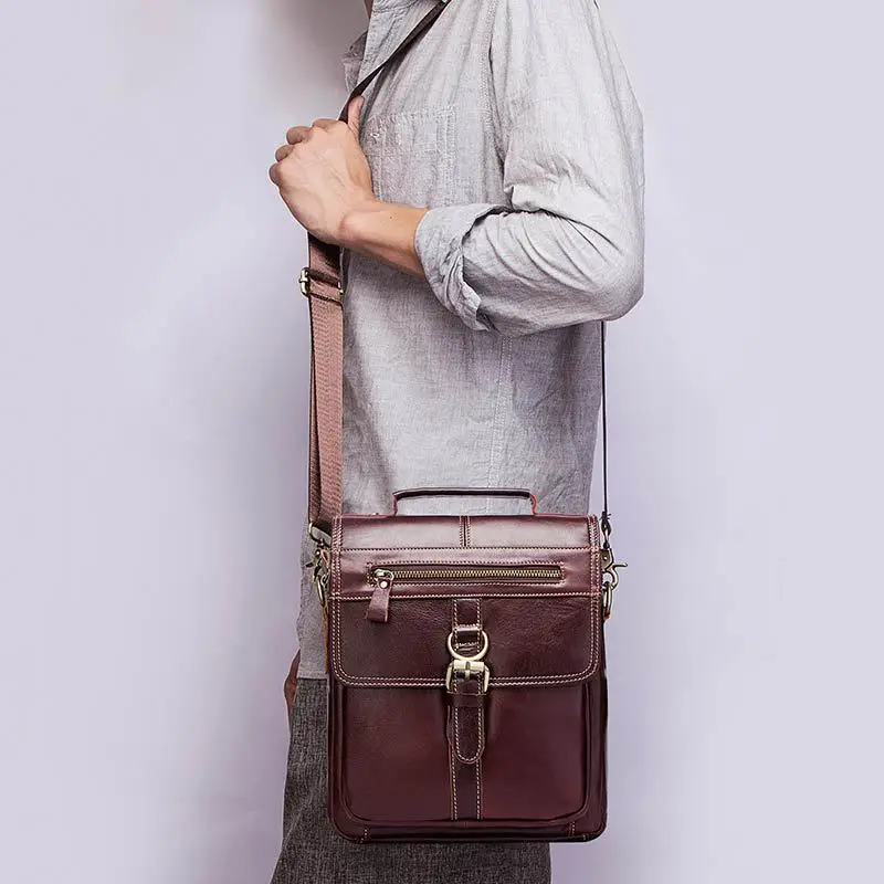 Fashion Shoulder Bag Vintage Casual Men's First Layer Cowhide Flap Crossbody Bag Men's Real-Leather Bag