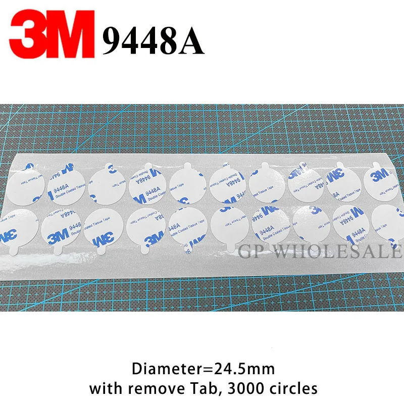 3M 9448 white Adhesive circle, diameter=24.5mm with Remove Tab 3000 circles, Easy to Handle for Wax Seal