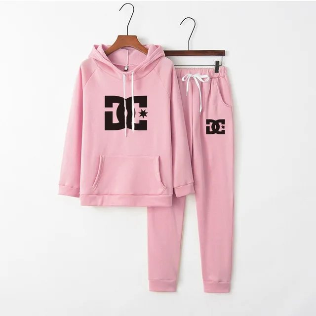 2022 New DC Printed Women's Tracksuit Solid Color Sports Style Hooded Hoodies +pants 2PCS Sets Clothing Windproof Woman Clothing 4
