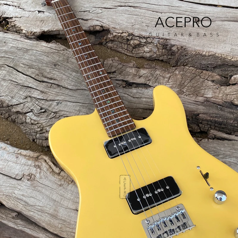 Электрическая гитара Brown Burst Acepro черные пикапы P90 гриф из гофрированного клена топ