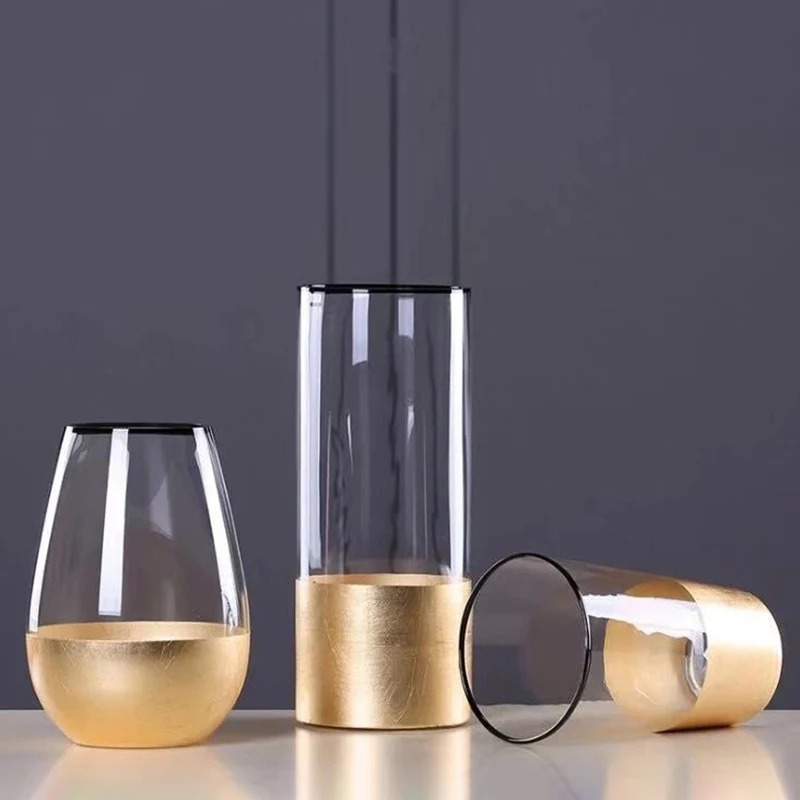 Украшение дома стеклянная ваза из золотой фольги роскошные цветы современная