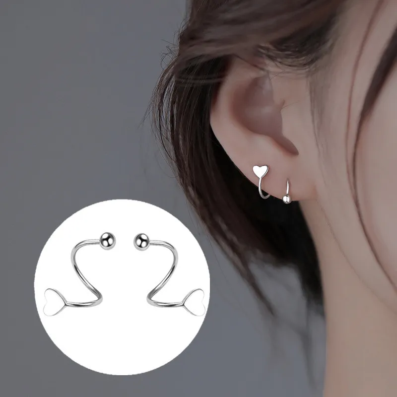 

2022 Korean Trend Heart Star Earrings For Women Silver Color Simple Spring Stud Earring Jewelry Christmas Accessories Gift