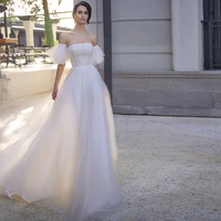 a line sparkling tulle bridal gown puff sleeve off shoulder wedding dress for bride long elegant sequined wedding gown 2022