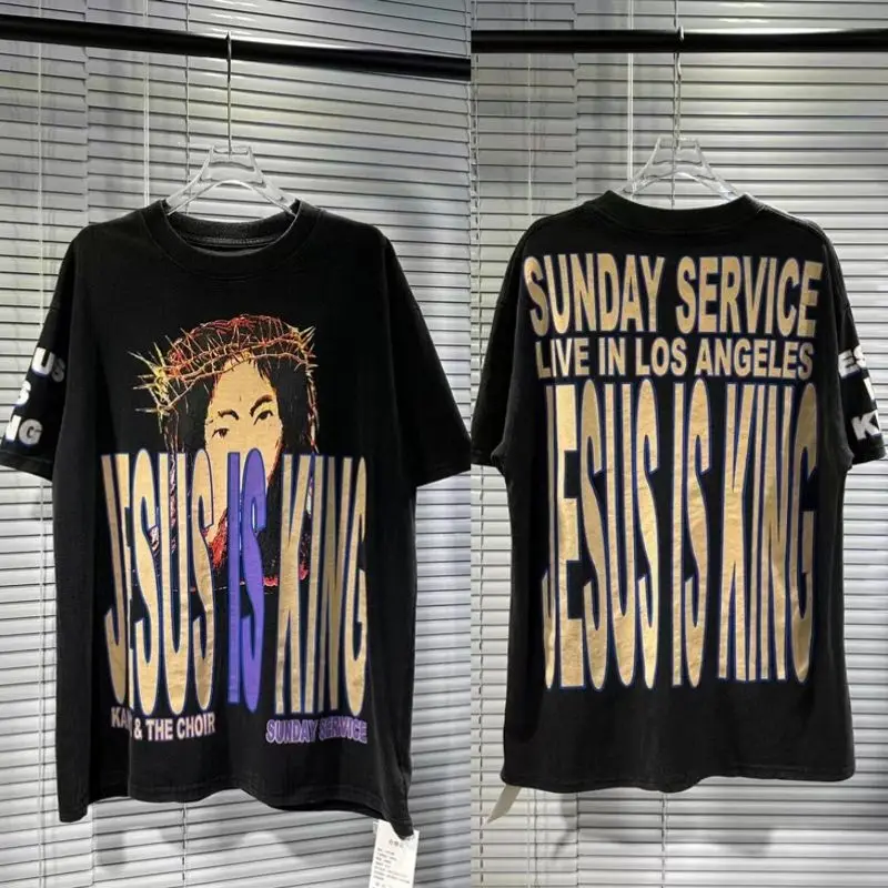 

Новые винтажные футболки Kanye West, высококачественные хлопковые футболки оверсайз с изображением Иисуса, модель y2k в стиле Харадзюку для мужчин и женщин