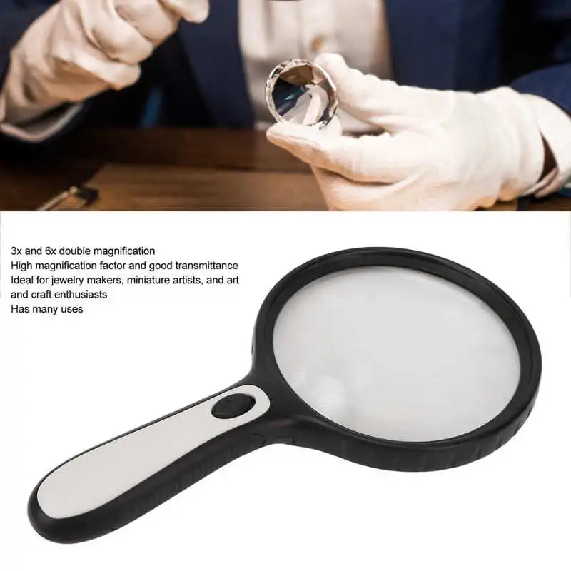 

Ручное увеличительное стекло 3X 6X двойное Оптическое стекло объектив эргономичная увеличительная линза со светодиодный светильник кой