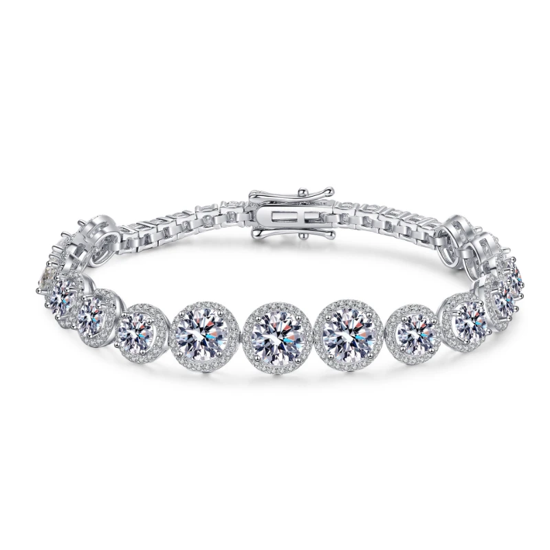 

S925 Sterling Silver Charm Bracelet White Gold Chain 10ct Moissanite Women Fine Jewelry Certificate Pass Diamond Drop Shipping