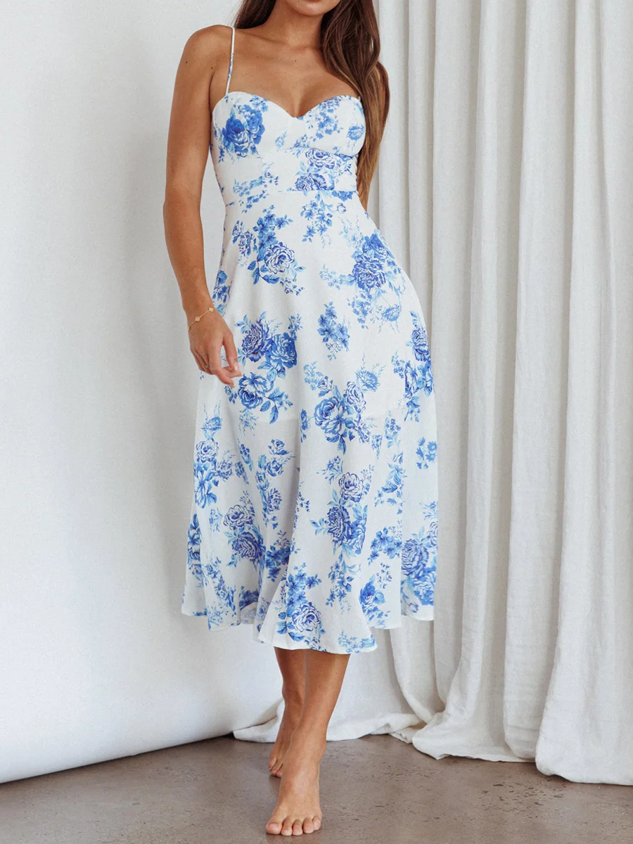 

Women s Floral Print Sleeveless Maxi Dress for Summer Party Beach Clubwear Stylish and Elegant Y2K-inspired Swing Dress