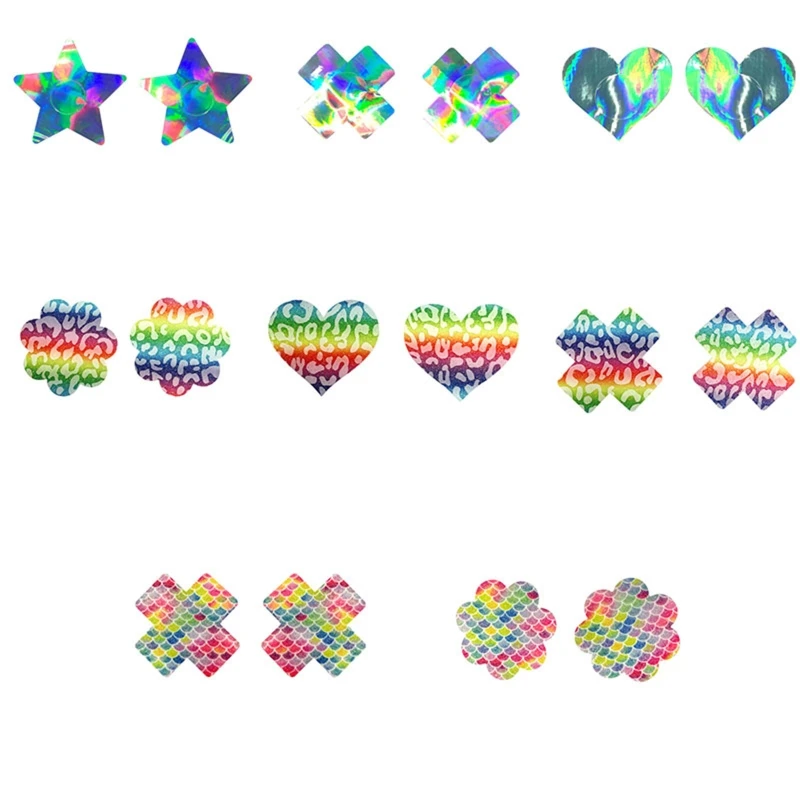

Glitter Rainbow Colorful Disposable Self Adhesive Pasites Nipple Covers for Cross Heart Shape Breast Bra