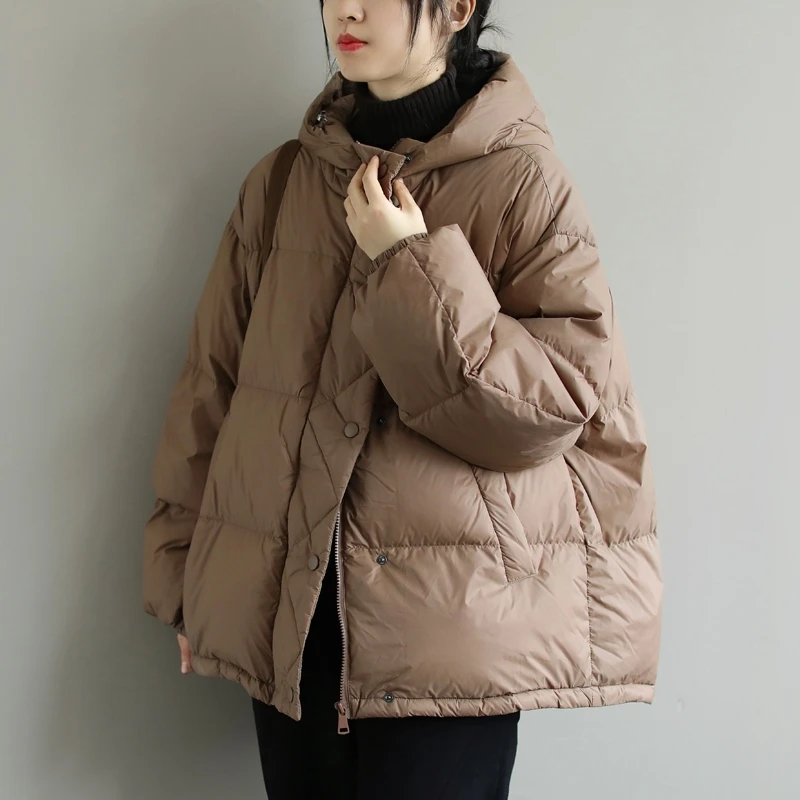 Winter 2022 New Oversize Duck Down Coat Women Short Warm Hooded Jackets Autumn Fashion Black Casual Parkas Female Clothes Tops