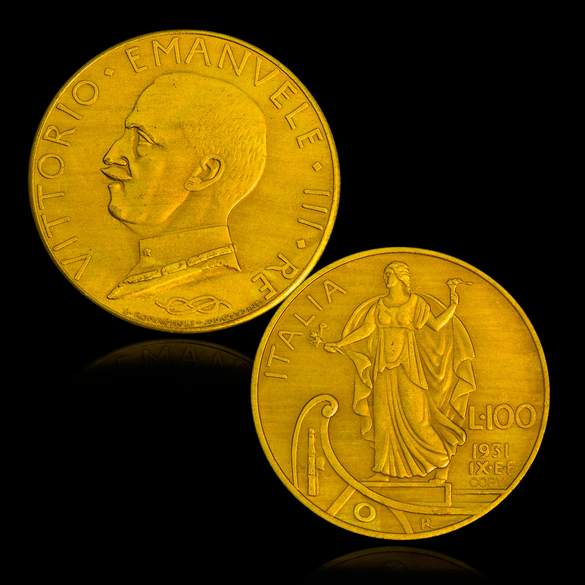 Копия итальянской коллекционной монеты 1931 Витторио Эмануэль III 100 Лира Золотая