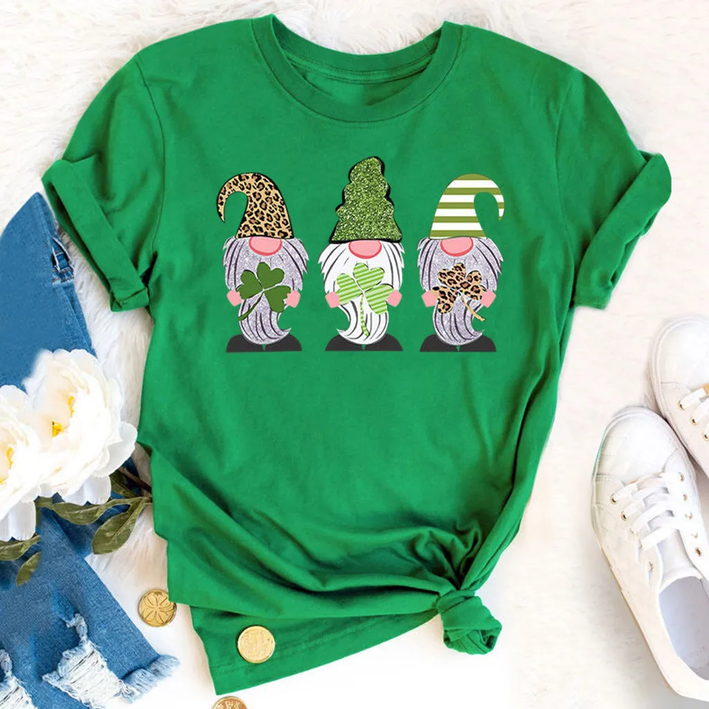 

Women Short SLeeve St. Patrick's day Luck Grass Printed Tops T-shirt Lady Bloue