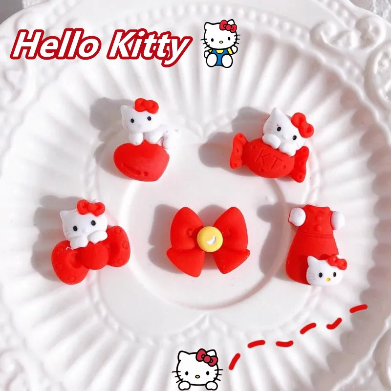 

Kawaii Hello Kitty Christmas Nail Accessories Red Cartoon Resin Diy Phone Case Decorate Paste Child Hairpin Headdress Material