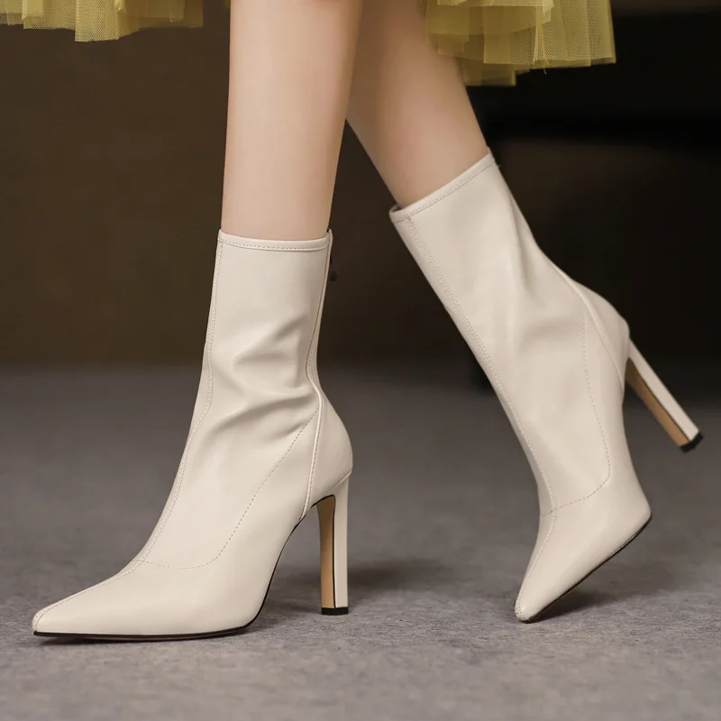 

Sexy Pointed Toe Stiletto High Heels Ankle Boots For Women Autumn Winter Modern Shoes Ladies Short Boots Bottine Femme Black