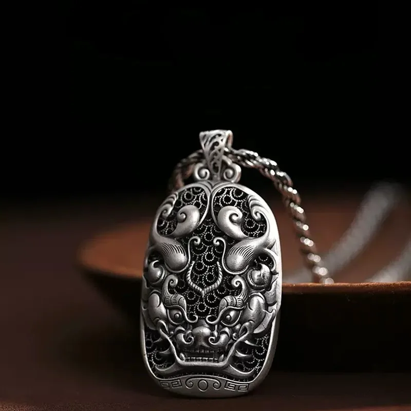 

Кулон Lucky Pixiu, мужская бижутерия, властное ожерелье в виде животного, серебро 925, Шейная цепь, мужской модный амулет от злых духов