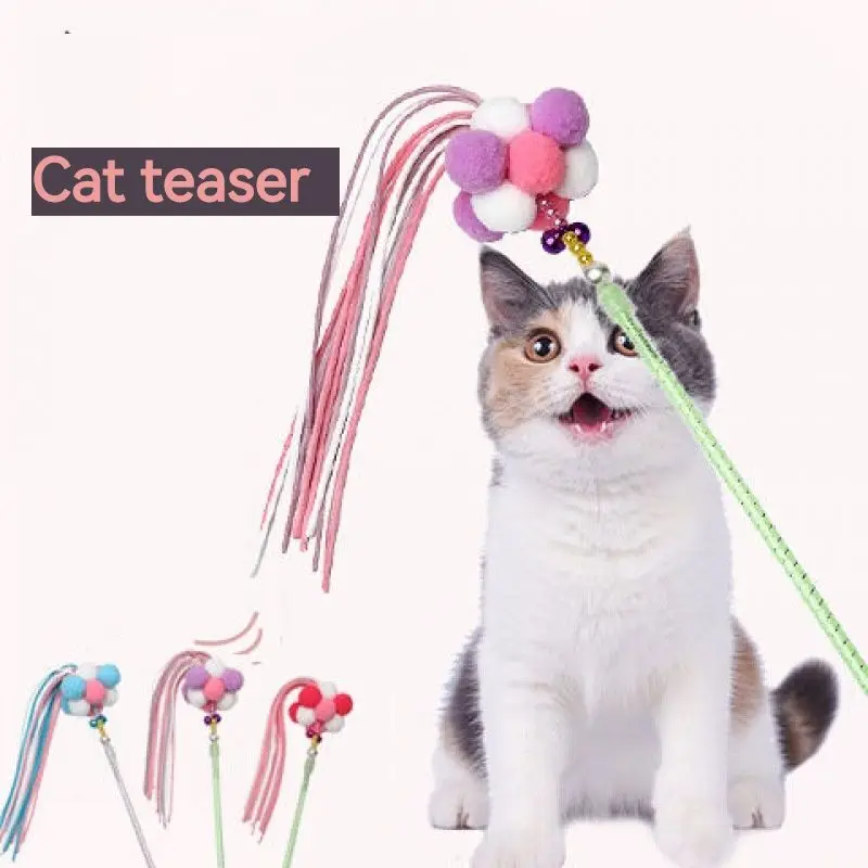 

Funny Cat Stick Cat Interactive Toy Cat Teaser Wand Beaded Decor Toy Cat Tassel Wand With Pompom And Bell Pet Supplies gatos