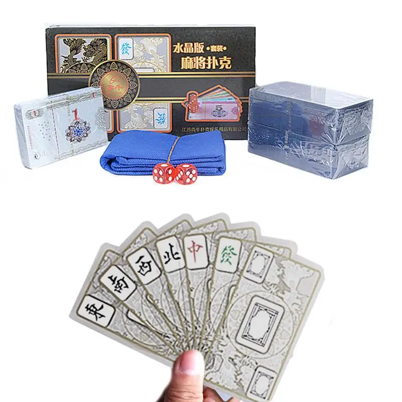 

Waterproof Portable 148 Mahjong Playing Cards Travel Set 2 Dices Party Family Game Gift For Mahjong Lovers And Beginners