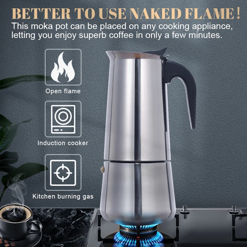 

Stainless Steel Coffee Maker Coffee Pot Moka Pot Geyser Coffee Makers Kettle Coffee Brewer Latte Percolator Stove Coffee Tools