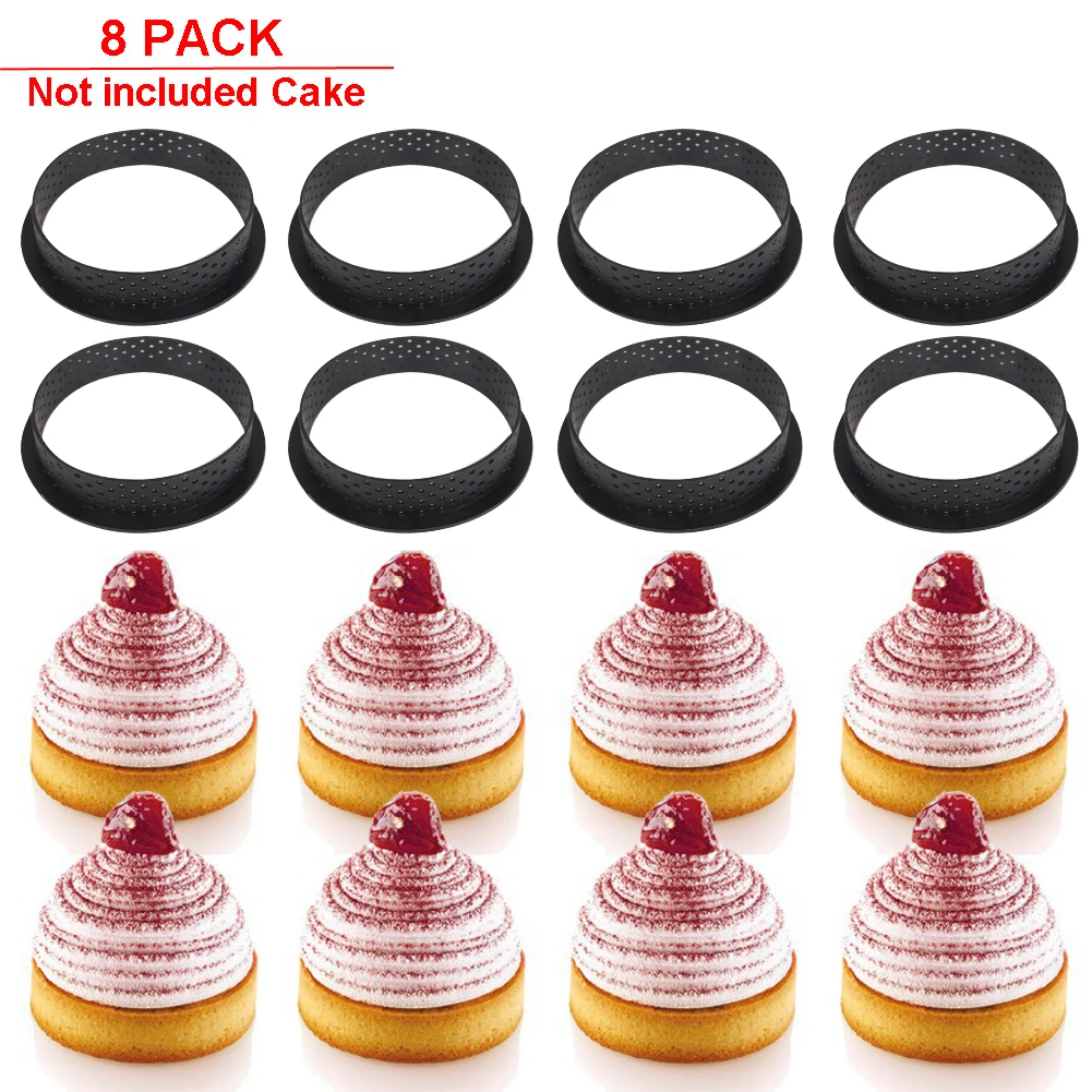 

8PCS Dessert DIY Cake Mold Mousse Circle Cutter Decorating Tool Bakeware Cutter Perforated Cutter Non Stick Bakeware Tart