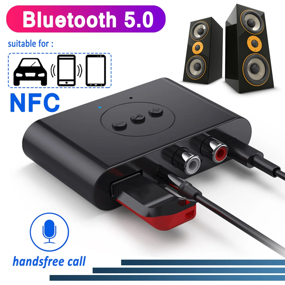 

Беспроводной аудио адаптер NFC Bluetooth 5,0 приемник U диск RCA 3,5 мм AUX разъем стерео музыка с микрофоном для автомобильных наушников усилитель