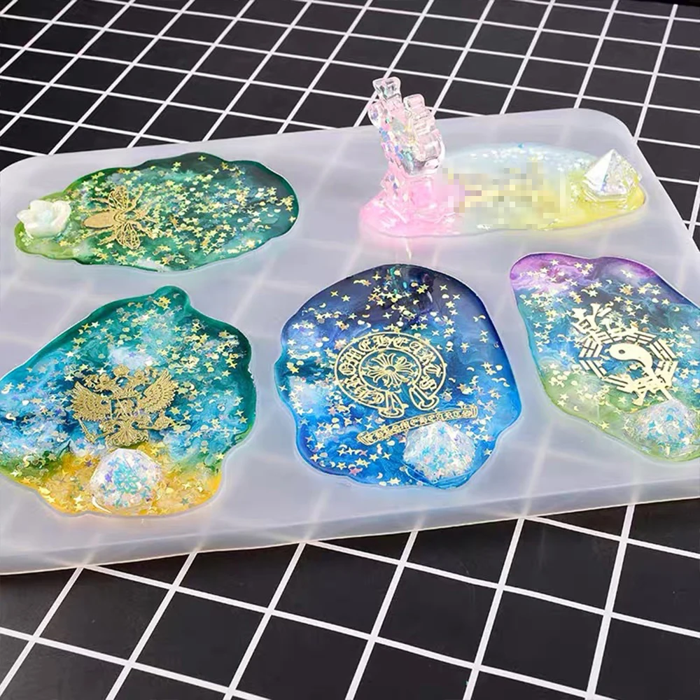 

5 стилей, неправильный поднос для чашек, форма для УФ эпоксидной смолы, подставка из эпоксидной смолы для самостоятельного изготовления, эпо...