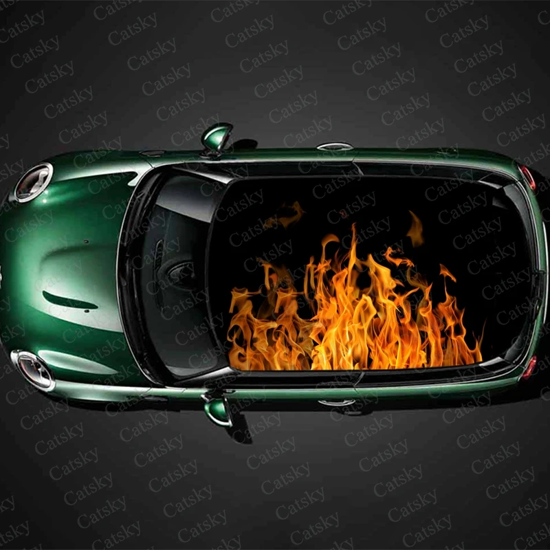 Наклейка на крышу автомобиля с рисунком огненного огня