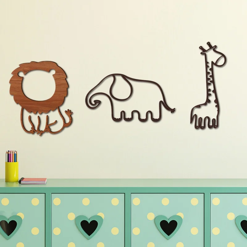 

[Wall Ornament] Mz137 Three-Dimensional Cartoon Animal Elephant Lion Giraffe Wooden Wall Sticker Home Background Decoration Colo