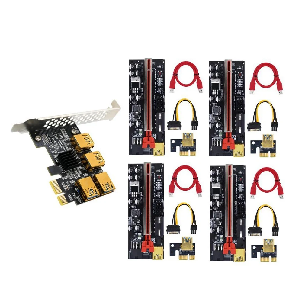 

PCIE PCI-E PCI Express Riser Card 1X to 16X 1 to 4 USB 3.0 Slot Multiplier Adapter for Bitcoin Mining 009C Plus