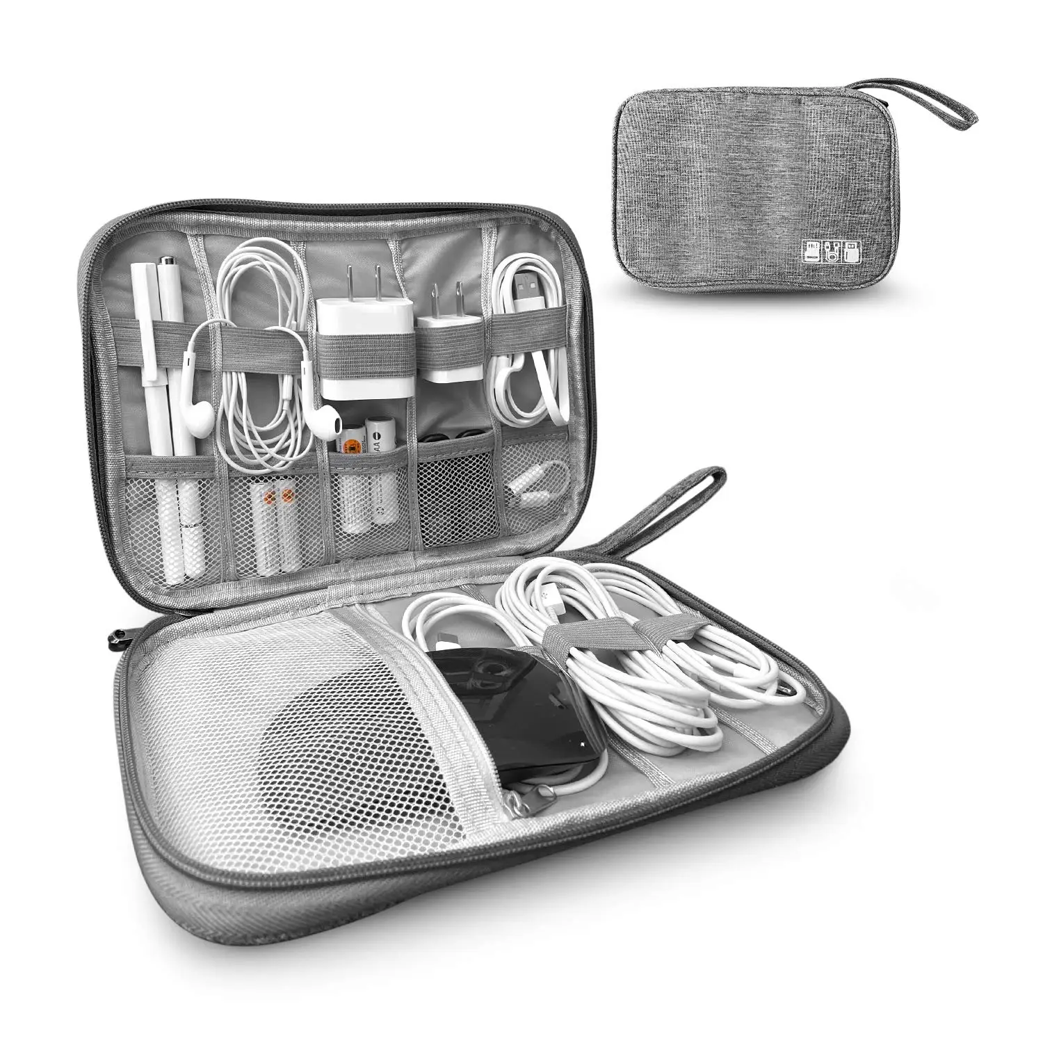 

Electronic Organizer Small Travel Compact Cable Electronics Accessory Case Bag for Hard Drives,Cables,Charger,Cord,USB,Soft Grey