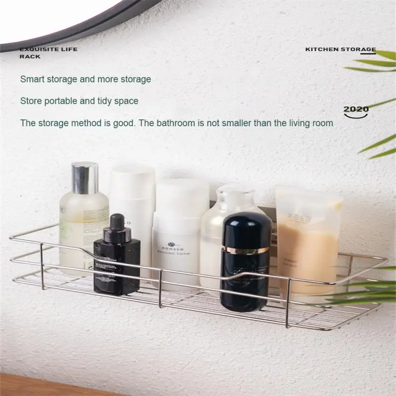 

Self Adhesive Shower Shelf Wall Mounted Shampoo Storage Rack Punch Free Bath Hanging Basket Draining Rack Wall Holder