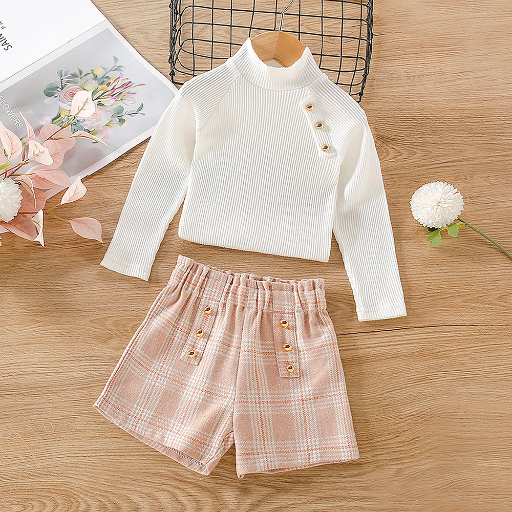 

Рубашка и короткие штаны для девочек, с длинным рукавом, в клетку