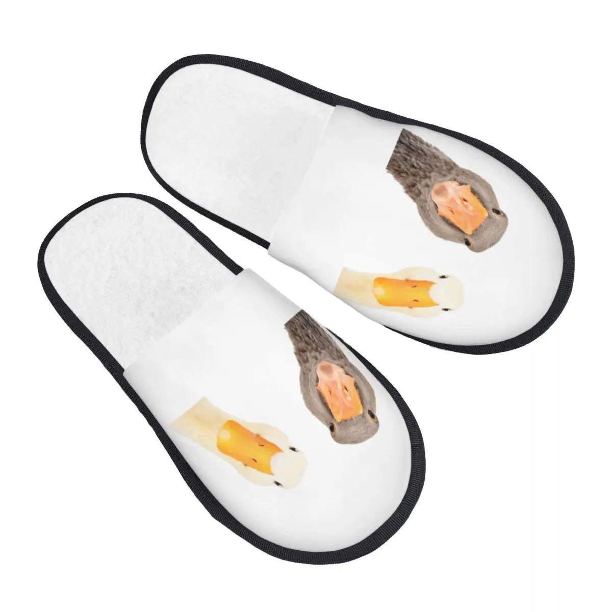 

Winter Women Men Non-Slip Flat Slippers Portrait Of Funny Goose And Duck Indoor Fur Soft Warm Shoes
