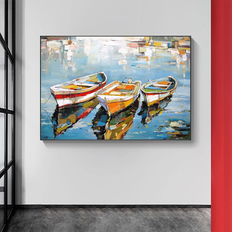 

Sea Landscape Boats Canvas Painting Abstract Modern Art Posters and Prints Colourful Wall Art Picture for Living Room Home Decor
