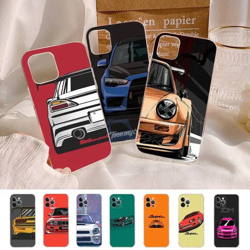 

sports car jdm drift Phone Case For iPhone 11 12 13 14 Mini Pro Max XR X XS TPU Clear Case For 8 7 6 Plus SE 2020