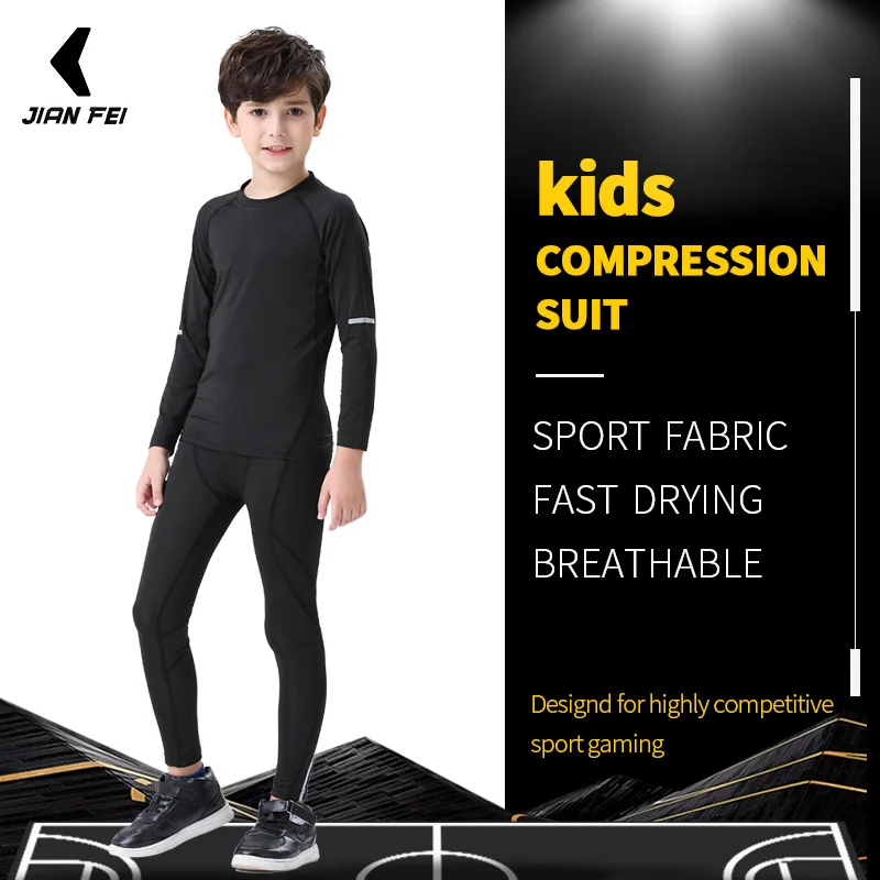 Winter Thermal Underwear For Kids Outdoor Running Set Boy Gym Jogging Compression Tights Workout Thermal Tights Child Soccer Kit