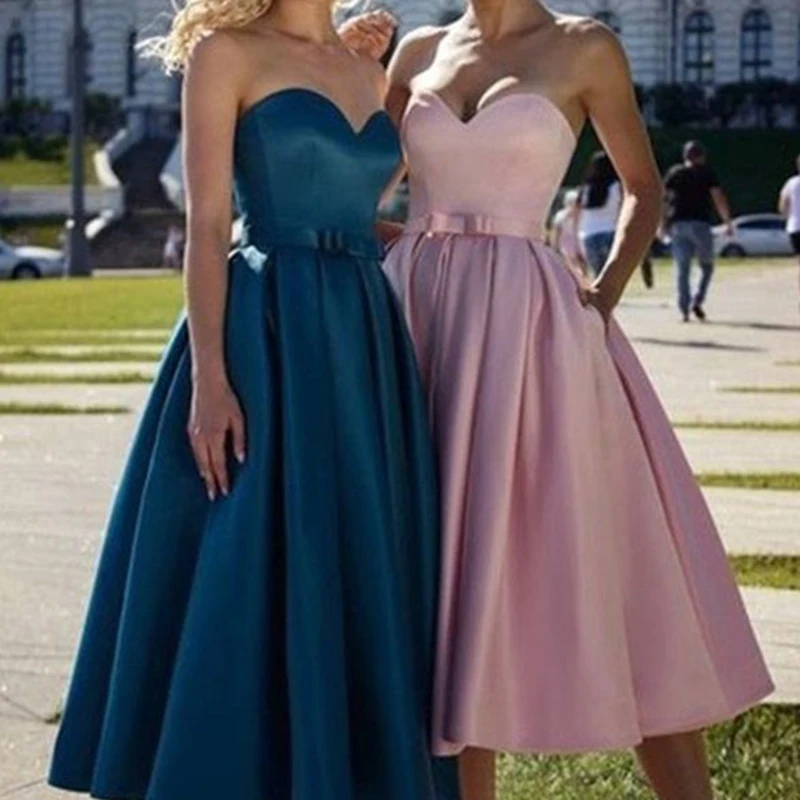 

Simple Party Dresses 2022 Sweetheart A Line Satin Short Cocktail Prom Dresses for Girl